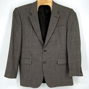 Jos A Bank Mens 44L‎ Blazer Gray Brown Houndstooth Silk Wool Blend *FLAW*